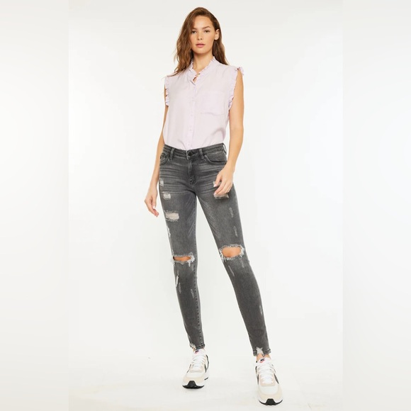 NEW KANCAN Coranne Mid Rise Super Skinny Jeans dark‎ gray distressed fall 7/27 - Picture 1 of 11